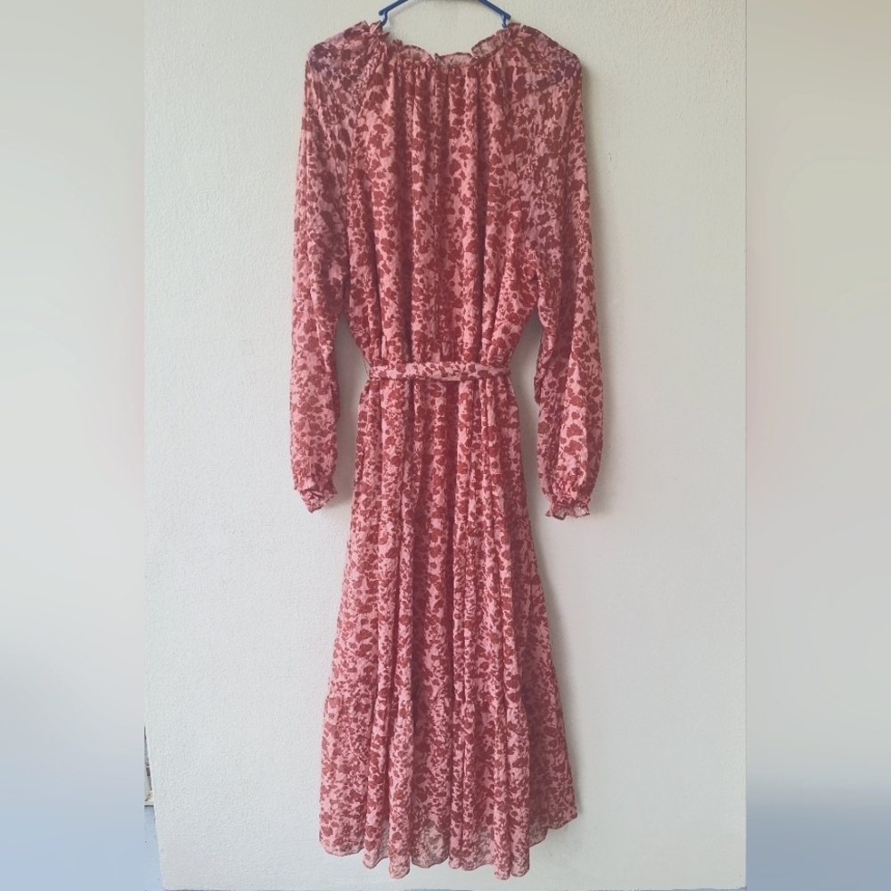 Laurel Gray Floral Long Sleeve Ruffle  Women's Maxi Dress Size XL - Picture 3 of 9